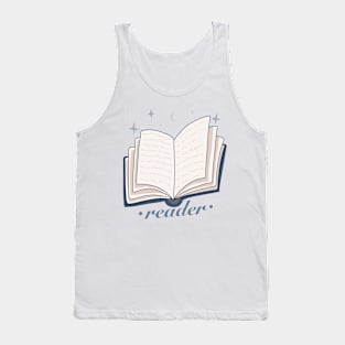 Reader blue open magic book design with stars and the moon Tank Top